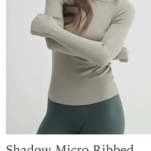 Mono B Shadow Micro-Rib Long Sleeve Top in Sage Green
